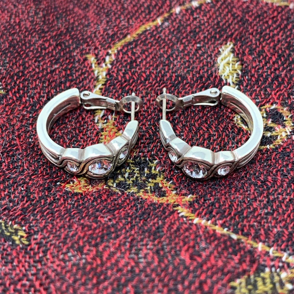 🔥2/$25🔥 NWOT Silver Hoop Earrings with Crystals